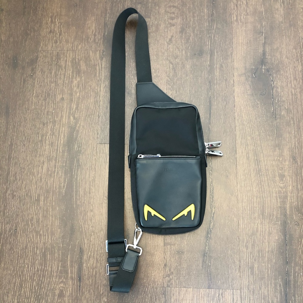 Fendi Men’s Diabolic Eye Backpack Bag in Black.